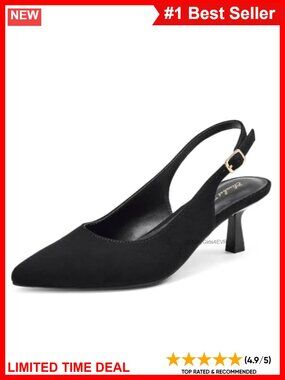 Women's 2 Inch Kitten Heels Closed Toe Slingback Pumps Faux Leather